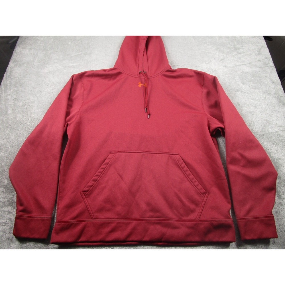 Under Armour Sweater Mens Large Red Fleece Hoodie Pullover Loose Fit